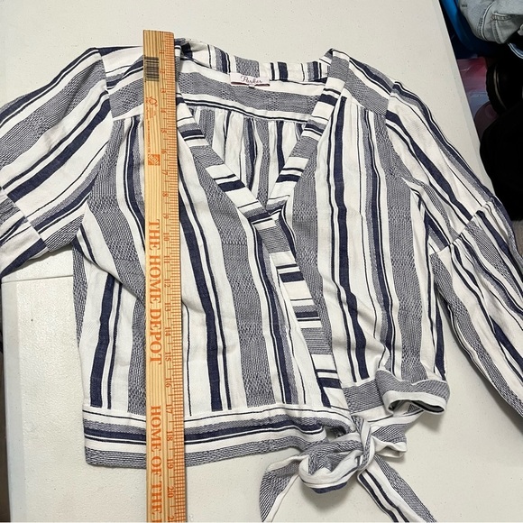 Parker Saskia Stripe V Neck Tie Waist Blouse Blue White Medium W2 - Picture 7 of 8